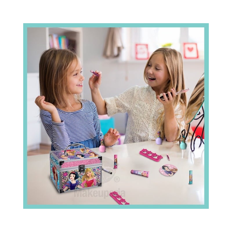 Set de Cosméticos Princesas con Estuche, Brochas y Brillos Labiales,