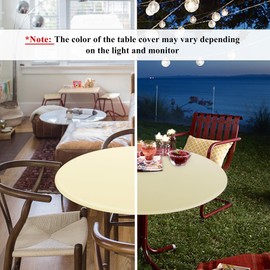 Obstal Fitted Round Table Cloth, Reversible Waterproof Stain Resistant Elastic Stretch Tablecloth, Wipe Clean Table Cover for Outdoor/Indoor Use, Fits Round Tables up to 48" - 56" Diameter, Cream