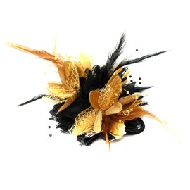 Caprilite Gold and Black Fascinator Corsage Wedding Prom Feathers