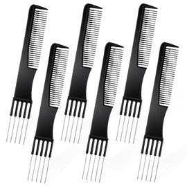 WJIAAA Double-Head Parting Teasing Comb, 6 Pcs Black Metal Prong Pick Combs Parting for Women Picking Comb for Hair Styling Salon Thick Thin Hair