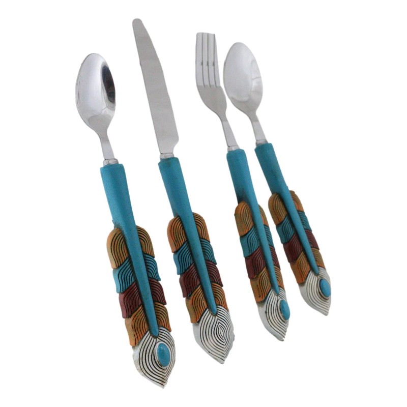 Southwest Chic Indian Turquoise Feather Flatware 1 Spoon Teaspoon Fork