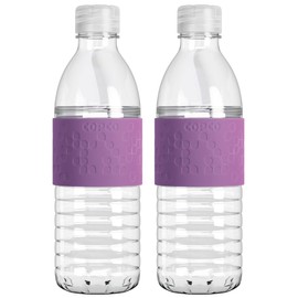 Copco 16 oz Hydra Reusable Water Bottles, Set of 2 – Clear Tritan with Non-Slip Sleeve & Spill-Resistant Lid for School, Gym & Travel, Lightweight Plastic Drinkware for Daily Hydration (Purple)