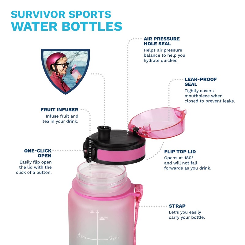 Survivor Filter 1L Sports Water Bottle with Time Markings -