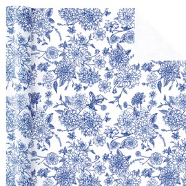 WRAPAHOLIC Blue White Floral Wrapping Paper - Mini Roll - 17 Inch x 16.5 Feet - Vintage Blue Toile De Jouy Flower Wrapping Paper Perfect for Wedding, Birthday, Bridal Shower, Tea Party