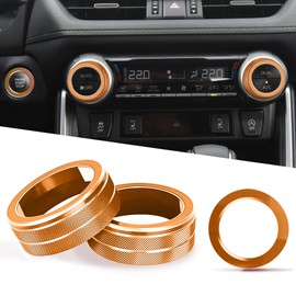 AuTK Aluminum Alloy AC Knob Covers & Start/Stop Push Button Ring for Toyota RAV4 2019-2024 (3Pcs Orange) - HVAC Control Console Switch Rings, Metal Interior Upgrade Accessories