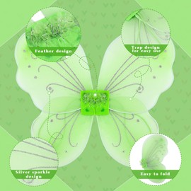 10 Piezas Alas de Hada Alas de Mariposa Decoración de Boda de Disfraces Accesorios de Recuerdos de Fiesta de Cumpleaños de Traje de Halloween para Niños (Verde Claro)