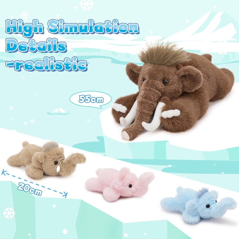 MorisMos 4Pcs Woolly Mammoth Plush Toy, Cute 55 cm Mommy