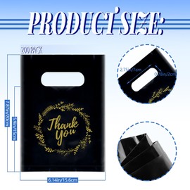 BadenBach 200 Pack Small Thank You Bags, 8" x 6", Black Plastic Shopping Bag Bulk Cute Retail Thank You Gift Bags Goodie Bag for Small Business Boutique Wedding Birthday Baby Shower Festival
