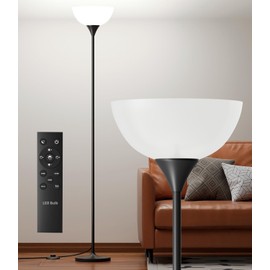 luckystyle Torchiere Floor Lamp,1200LM Super Bright Dimmable Standing Lamp with Remote and Foot Switch,Custom Color Temperature Tall Lamp for Living Room Bedroom Office,Floor Light with 12W LED Bulb