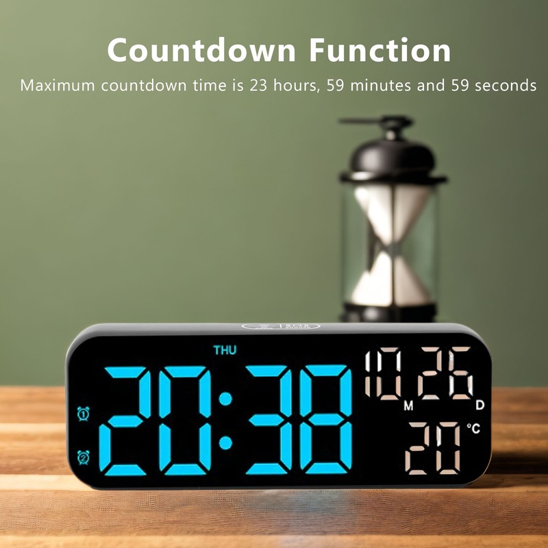 Digital Clock Dual Display Voice Control 3 Adjustable Brightness Date