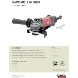 Lincoln Electric K5447-1 11 Amp 4.5in Angle Grinder with 10ft Power Cord