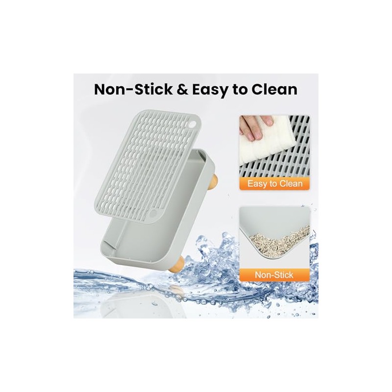 Litter Box Step, Litter Box Ramp/Catcher with Wooden Base, Anti-Tracking
