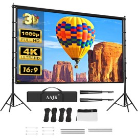 AAJK 150in Projector Screen with Stand,Portable 16:9 4K HD Indoor Outdoor Projection Screen with Wrinkle-Free Design, Ideal for Home Theater and Backyard Cinema – Includes Carry Bag