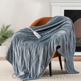 Berkshire Blanket Heated Throw – Reversible Loftmink Velvety Fleece Electric Blanket, 5 Heat Settings & Auto Shut-Off, Ultra-Cozy for Couch, Bed & Office, 50" x 60", Polar Blue