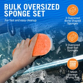 Extra Large Boat Bail Sponge and Bone Sponge Set, 6 Pack Cellulose and Soft Touch Sponges for PWC, Kayak, Pontoon, or Car Washing and Cleaning, Includes Storage Bag