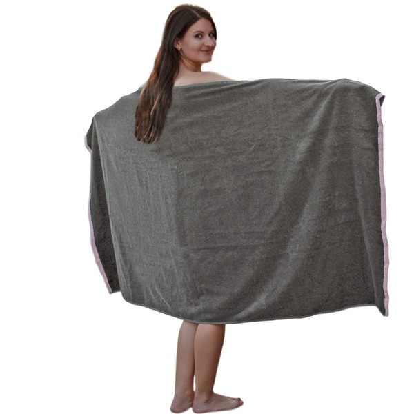 HOMELEVEL XL Sauna Towel Bath Towel Spa Cotton 180 x 100 cm Sauna Towel Sauna Towel Dark Grey/Pink