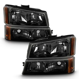 ACANII - For Black Smoke 2003-2006 Chevy Silverado Avalanche Headlights+Bumper Lamps 4PC Set Driver + Passenger Side