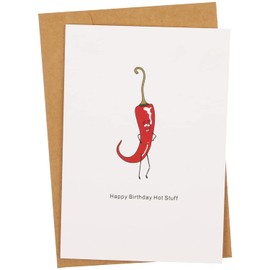 CJ&M Happy Birthday Hot Stuff, Birthday Card,Funny Card,Card For him/Her/husband/wife/girlfriend/boyfriend.A cute and Funny Birthday card. A hot Chilli.