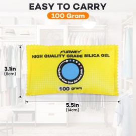 FURWEY 100g (12 Packs) Rechargeable Desiccant Packs for Storage, Color Indicating Silica Gel Desiccant Packets, Moisture absorbers for storage,Dehumidifier bag for Closets,Cars,Storage Bins