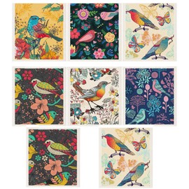 Suweiyuanshiyi 8 Pack Swedish Dishcloths for Kitchen, Non-Scratch Reusable Paper Towels, Super Absorbent Cellulose Sponge Cloths, Biodegradable, No Odor for Kitchen Bar Hand Washing (Birds Flowers)