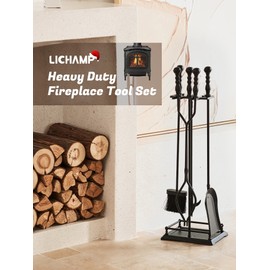 Lichamp Fireplace Tools Set, 5-Pieces Indoor Outdoor Sturdy Fire Place Poker Sets with Retro Handle, FTS25BK