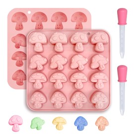 2PCS Mushroom Silicone Mold with 2 Droppers - 16 Cavity 3D Cute Mushroom Gummy Molds for Chocolate Candy Jello Soap Resin - Fondant Ice Cube Cookie Candle DIY Crafts