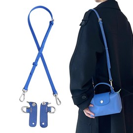 jiesinlov Cowhide Leather Bag Strap Conversion Kit Replacement Adjustable Crossbody Shoulder Strap for Le Pliage Pouch (Mini New Blue)