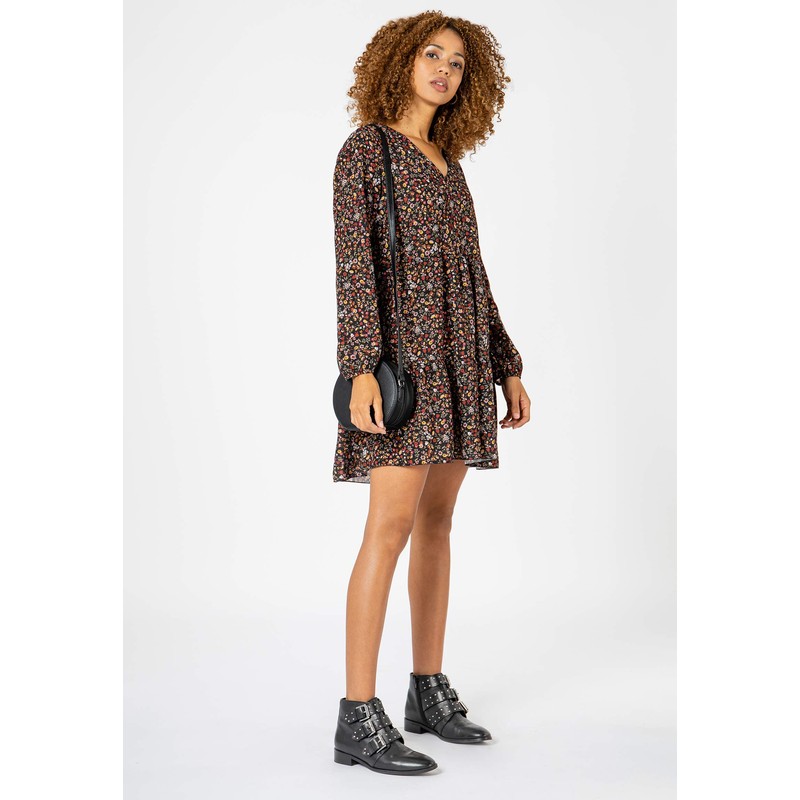 Sublevel Women's Spring and Summer Floral Long Sleeve Floral Dress,