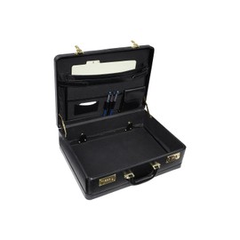 HomeStock Seaside Style Large Expandable Faux Leather Attach Case - Black - Executive Business Attach Case with Matte Finish and Velvet Lining, 17.75" L X 12.88" H X 5.5" W