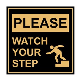 Signs ByLITA Square Please Watch Your Step Sign(Black/Gold) - Small