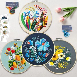 ELUBLU 4-Piece DIY Craft Kit for Hand Embroidery, Includes Pre-Stamped Flower Design, Hoop, Threads & Needles, Embroidery & Cross Stitch Starter Kit for Adults, Kids & Beginners