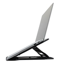Q-Connect Laptop Stand/Ergonomic Laptop Stand/Notebook MacBook Stand/Plastic/Black/Rotating Base / 25.5 x 1.8 x 28 cm / 0.53 kg