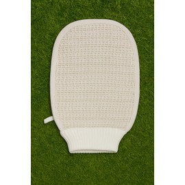 Natural Loofah Bath Glove | Beige Textured Scrubber Cotton Cuff for Shower | Spa Body Cleansing Skincare Routine for Men and Women