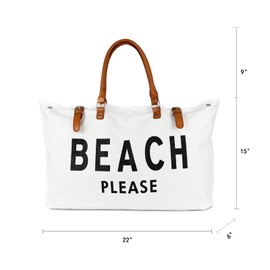 Lamyba Beach Bags Waterproof Sandproof, Extra Large Beach Bag Tote for Women with Vegan Leather, Packable Foldable Travel Totes for Summer Vacation,Summer Vibes