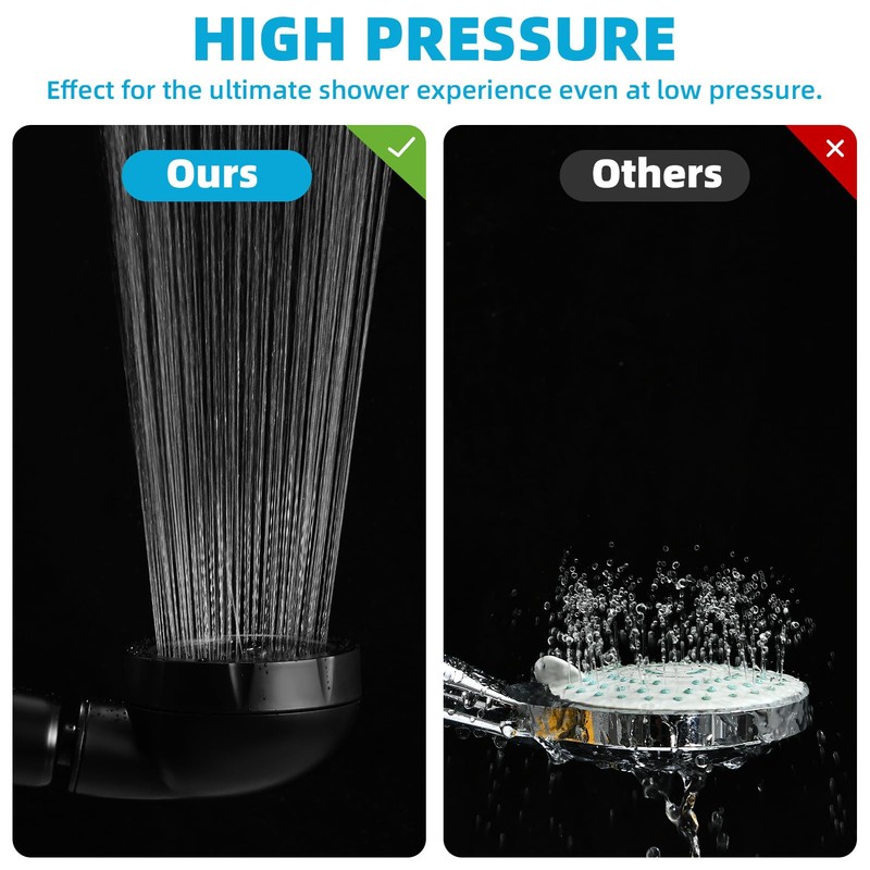 Marbrasse High Pressure Shower Head, 3-Settings Handheld Showerhead with ON/Off
