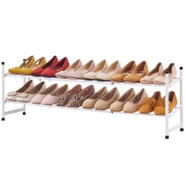 Tajsoon Expandable Shoe Rack for Closet 2 Tier, 28“-41“ Adjustable & Stackable Shoe Shelf Storage, Metal Shoe Rack Organizer for Front Door Entrance, Closet, Garage, Entryway, White