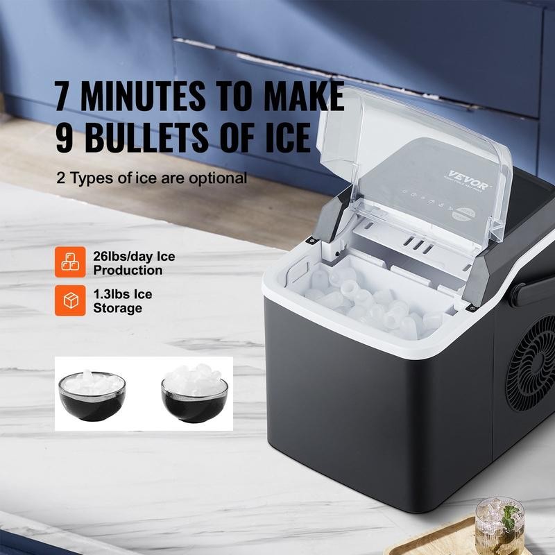 VEVOR Countertop Ice Maker 9 Cubes Ready Self-Cleaning Portable Scoop