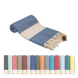 KZY LONDON Beach Towel - Large Turkish Beach Towels for Camping, Swimming, Bath, Gym, Picnic - Quick Dry, Super Absorbent, Lightweight, Compact Cotton Hammam Towels for Adults, Men, Kids (Blue, 1)