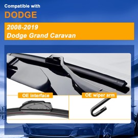 RAINTOK Windshield Wiper Blades Replacement for Dodge Grand Caravan 2008 2009 2010 2011 2012 2013 2014-2019 Original Factory Quality Front Rear Wipers Blade Set for Car - 26" 20" 16" (Piece of 3)