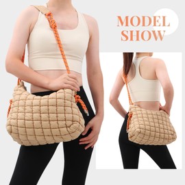 Freiesoldaten Puffer Tote Bag for Women Lightweight Quilted Crossbody Shoulder Bag Soft Padded Large Purse, khaki