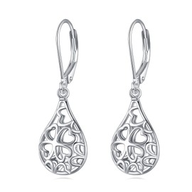 VONALA Filigree Teardrop Four Leaf Clover Earrings 925 Sterling Silver Shamrock Leverback Dangle Earrings Boho Drop Dangling Earrings Irish Jewelry Gift for Women Girls, Sterling Silver, No Gemstone