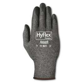 Ansell HyFlex 11-801 Nylon Glove, Black Foam Nitrile Coating, Knit Wrist Cuff, Large, Size 9(Pack of 1)