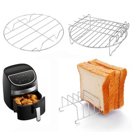 Air Fryer Racks Set 3Pcs, Stainless Steel Layer Racks Air Fryer Accessories, Multipurpose Double Layer Racks with Skewer Round Cooking Rack Toast Racks, Fits Most 2.5QT or Above Air Fryer