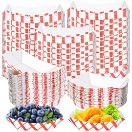 MotBach 180 Pack 1/2Lb Colored Paper Food Boat Trays Disposable Paper Boats, Checkered Paper Food Trays Kraft Paper Food Serving Boat Tray Basket for Snacks Popcorn Dessert Sauce Taco Fries Nacho
