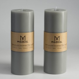 MOZEAL 3" x 8" Hand-Poured Unscented Large Candle,Smokeless Rustic Pillar Candle Set of 2,Slow Burn,No Drip,Approx 150 Hours Burning,Wedding,Dinner,Christmas and Home Decorative,Tall Gray Candle
