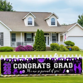 Lecheme 2025 Graduation Decorations Purple Class of 2025 Congrats Grad Banner We Are So Proud of You Banner High School College Graduation Party Supplies Indoor Outdoor Decor