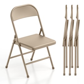 Nazhura 4 Pack Folding Chairs, Fabric Dining Chair Set with Padded Cushion and Back, Indoor Outdoo Seat for Home Office Events Wedding Party (Oatmeal Strip Fabric Seating)