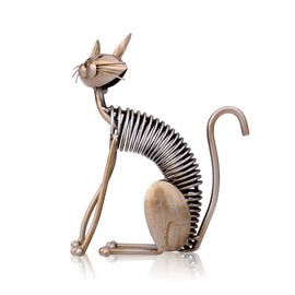 Tooarts Metal Cat Sculpture Figurine Animal Gifts Office Modern Ornament Crafts Interior for Cat Lover Living Room Decorations (Sitting Cat)