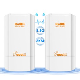 KuWFi Point to Point Wireless Bridge, 5.8G 900Mbps 2KM WiFi Ethernet Bridge Long Range, Wireless Access Point Outdoor CPE 100Mbps Port, Pre-Configured Network for WiFi Coverange and CCTV Project