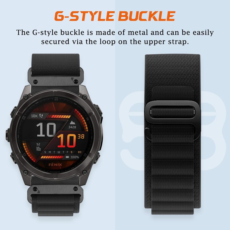 QuickFit 26mm Nylon Watch Band for Garmin Tactix 8 51mm/Garmin